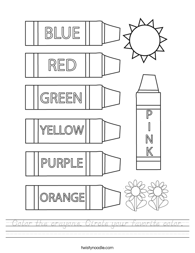 Color the crayons. Circle your favorite color. Worksheet