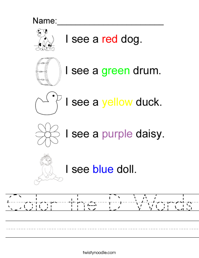 color the d words worksheet twisty noodle