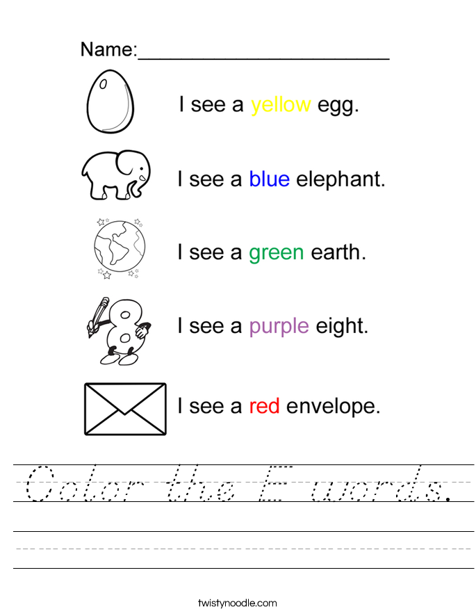 Color the E words. Worksheet