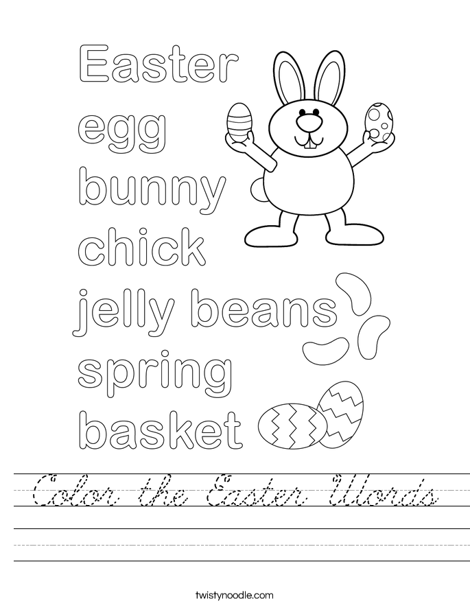 Color the Easter Words Worksheet