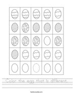 Color the egg that is different Handwriting Sheet