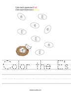preschool worksheets letter e Color the E's Handwriting Sheet