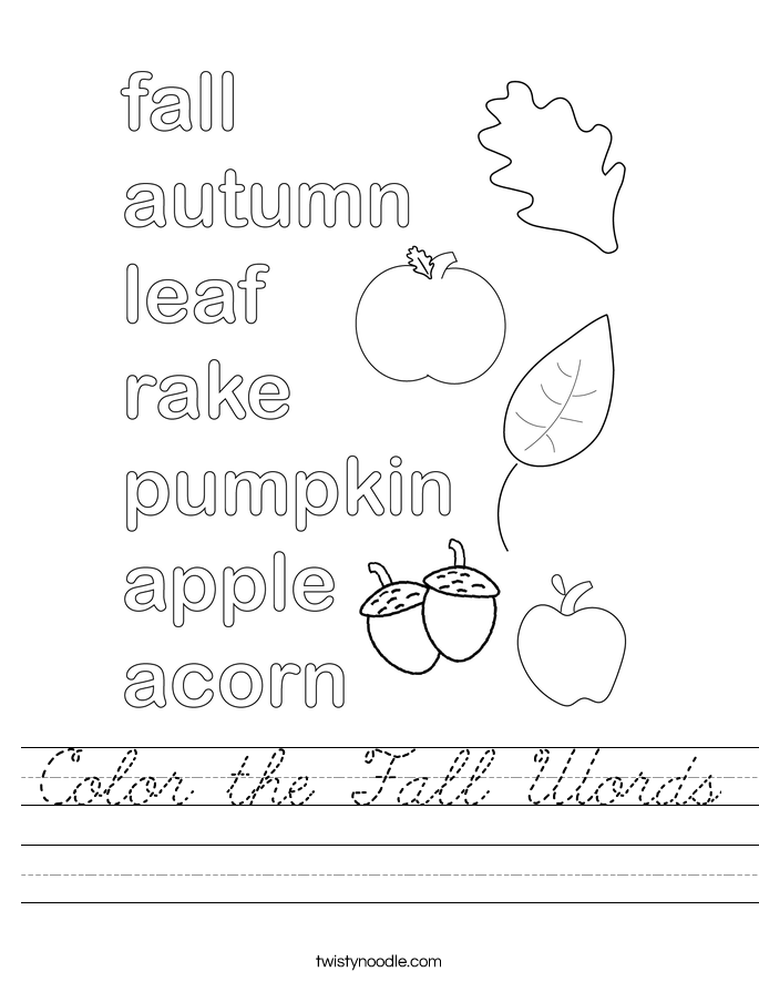 Color the Fall Words Worksheet