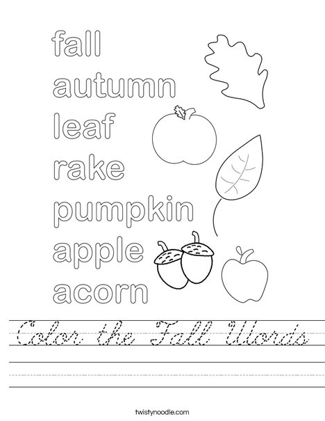 Color the Fall Words Worksheet