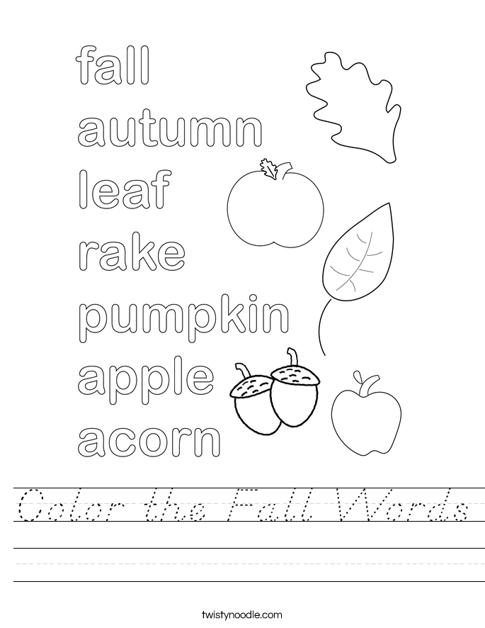 Color the Fall Words Worksheet