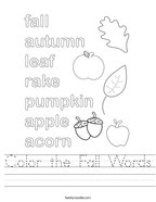 Color the Fall Words Handwriting Sheet