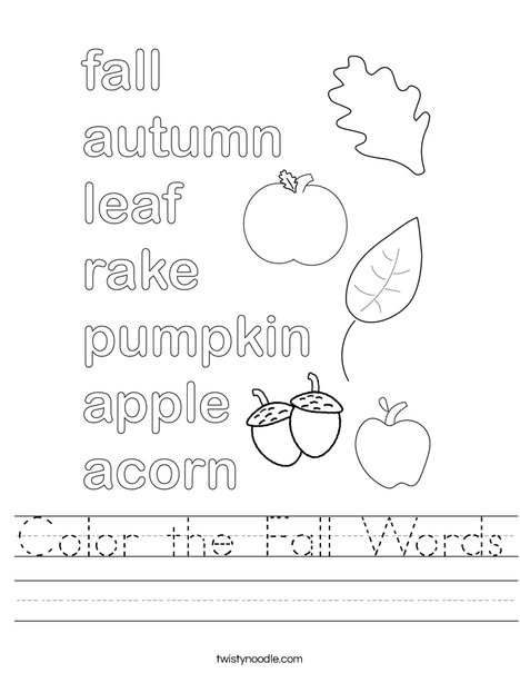 Color the Fall Words Worksheet