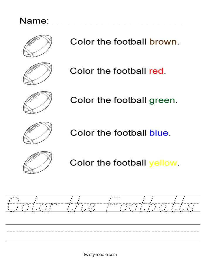 color the footballs worksheet dnealian twisty noodle