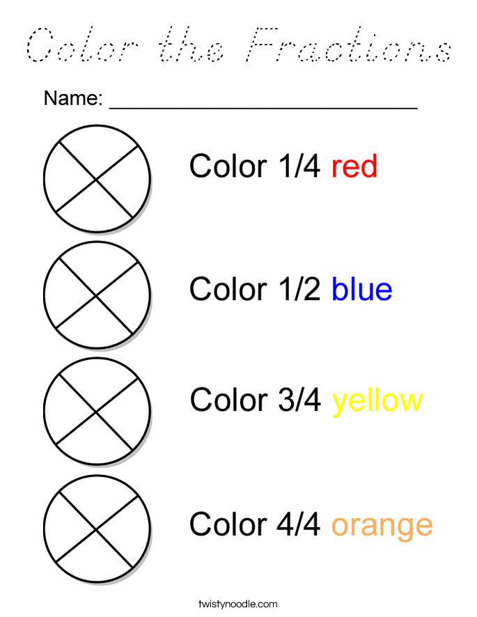Color the Fractions Coloring Page - D'Nealian - Twisty Noodle