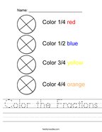 Color the Fractions Handwriting Sheet