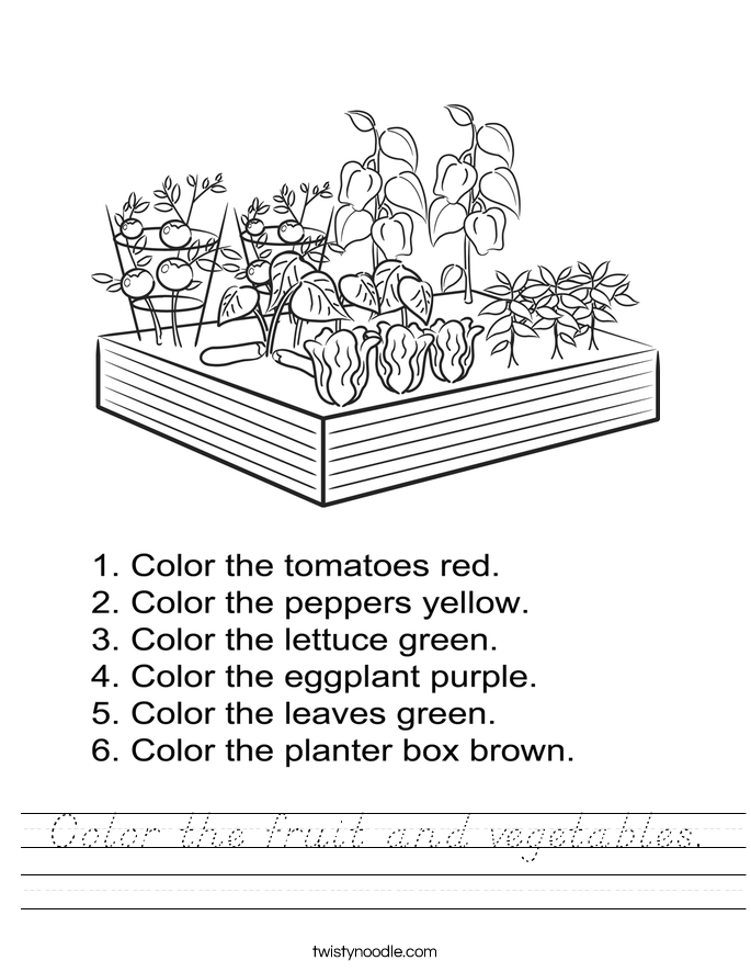Color the fruit and vegetables. Worksheet