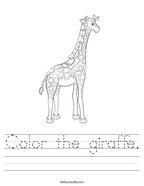 Color the giraffe Handwriting Sheet