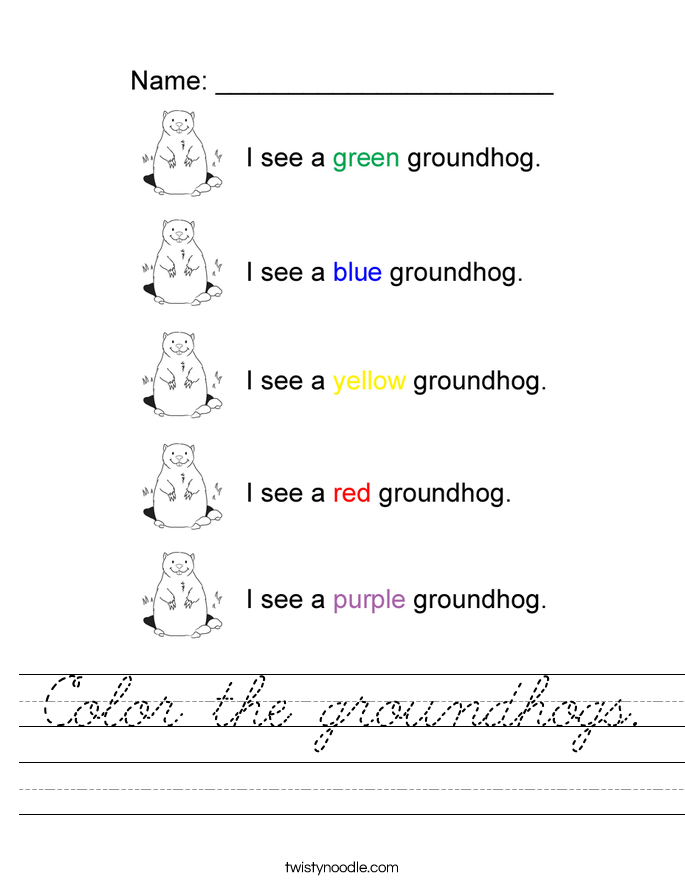 Color the groundhogs. Worksheet
