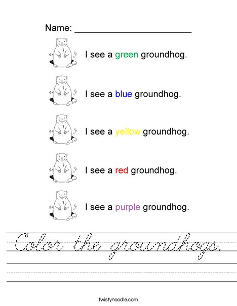 Color the groundhogs Worksheet