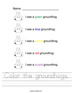 Color the groundhogs Handwriting Sheet