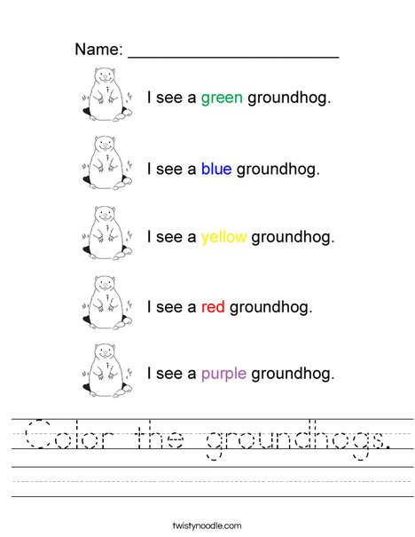 Color the groundhogs Worksheet
