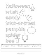 Color the Halloween Words Handwriting Sheet