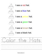 Color the Hats Handwriting Sheet