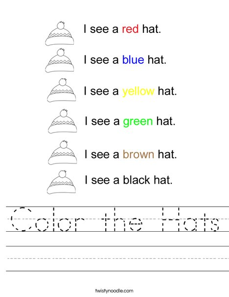 Color the Hats Worksheet - Twisty Noodle