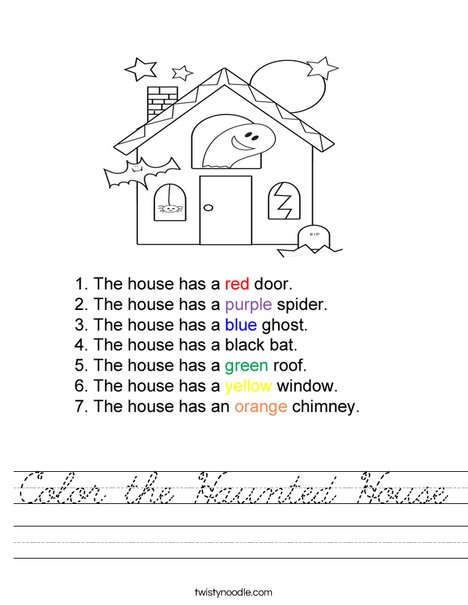 Color the haunted house Worksheet