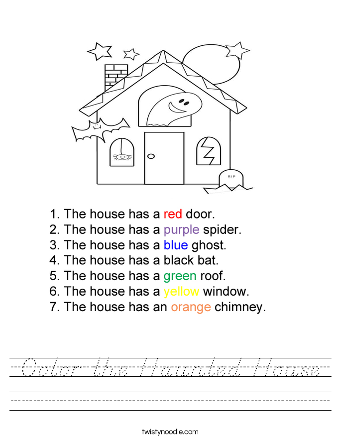 Color the Haunted House Worksheet