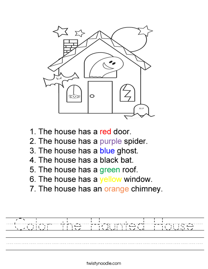 color the haunted house worksheet twisty noodle