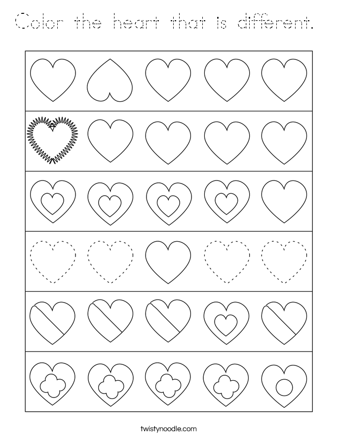 Color the heart that is different.  Coloring Page