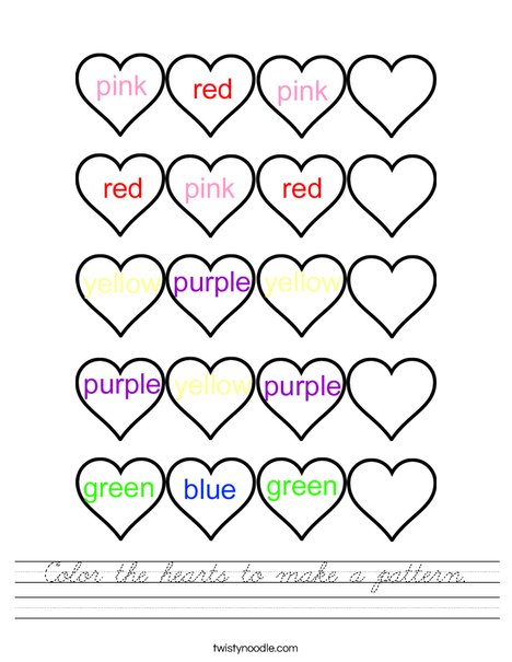 Color the hearts to make a pattern. Worksheet