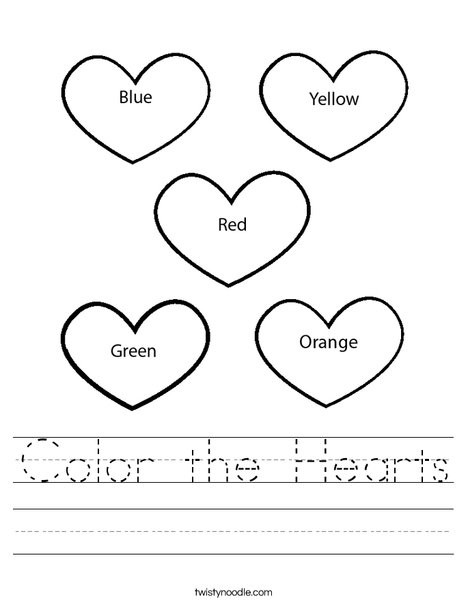 Color The Hearts Worksheet Twisty Noodle