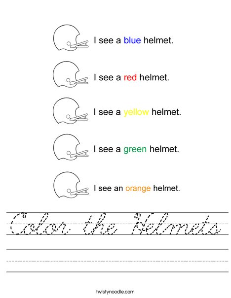 Color the Helmets Worksheet