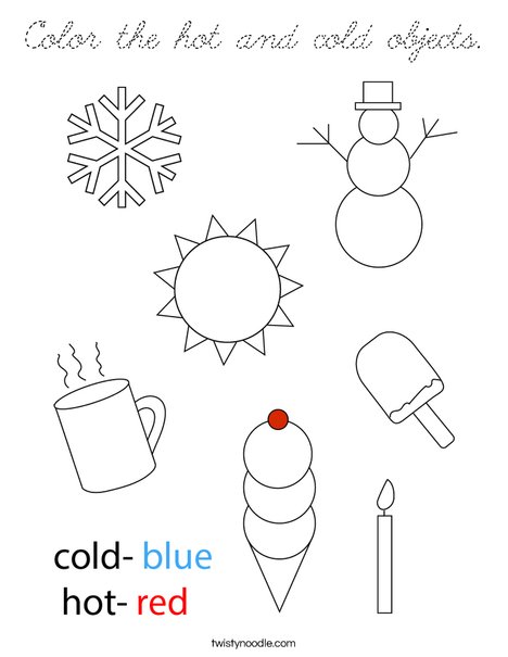 Color the hot and cold objects.  Coloring Page