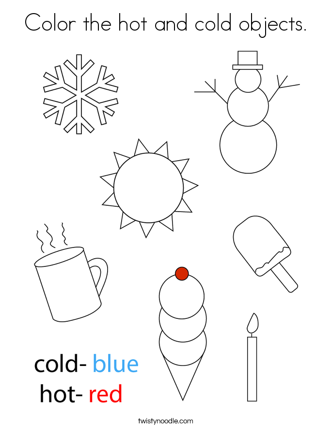 Color the hot and cold objects. Coloring Page