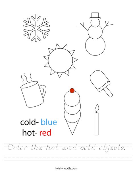 Color the hot and cold objects.  Worksheet