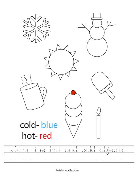 Color the hot and cold objects Worksheet - Twisty Noodle color-the-hot-and-cold-objects-worksheet-twisty-noodle
