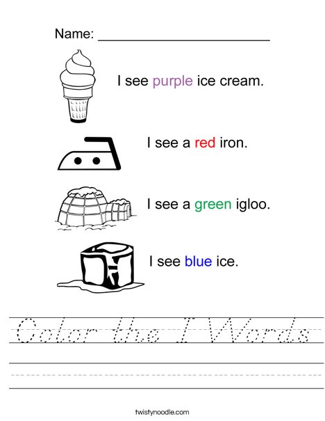 Color the I Words Worksheet