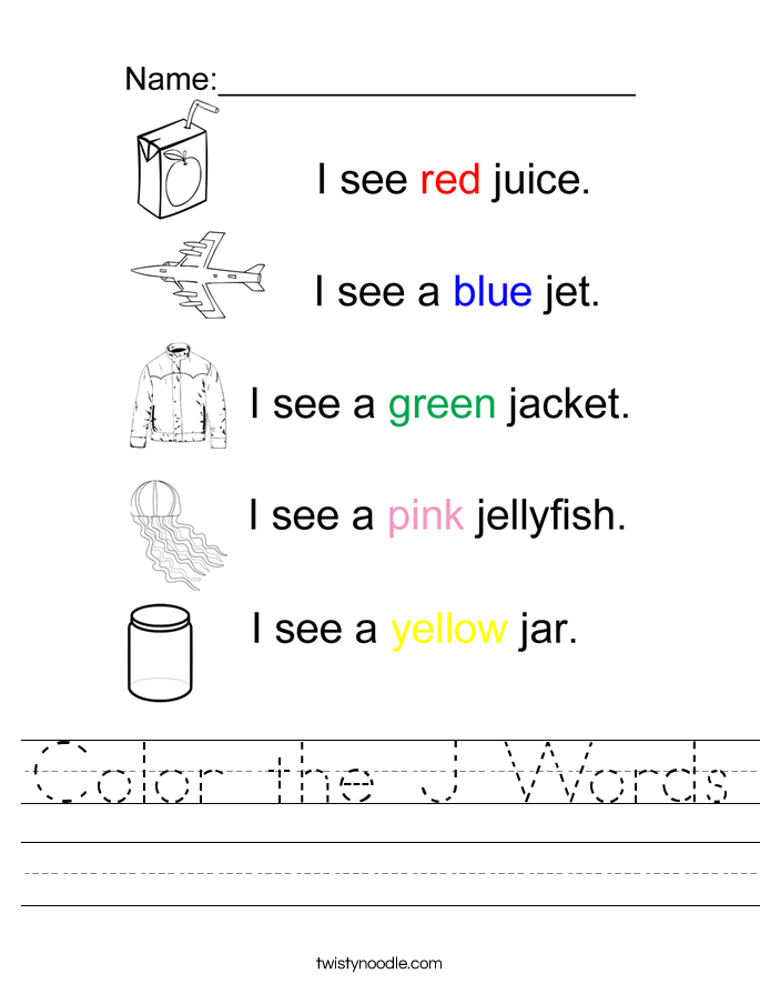 Color the J Words Worksheet