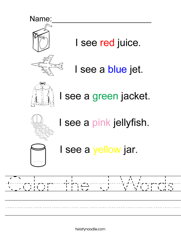 color the j words worksheet twisty noodle