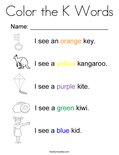 Color the K Words Coloring Page