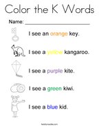Color the K Words Coloring Page