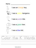 Color the K Words Worksheet