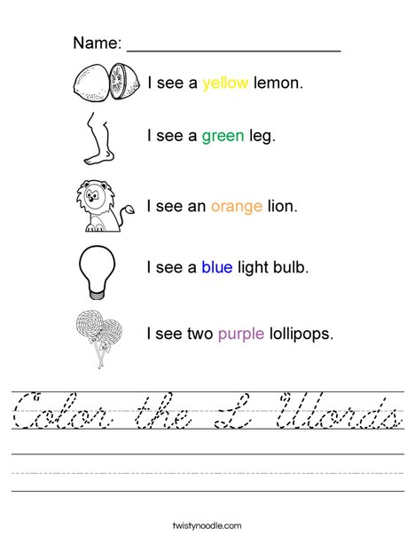 Color the L Words Worksheet