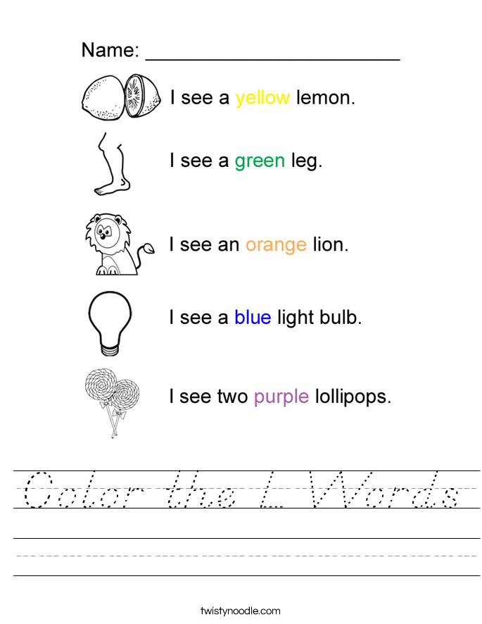 Color the L Words Worksheet