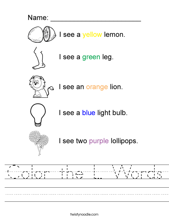 Color the L Words Worksheet