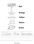 Color the leaves Handwriting Sheet
