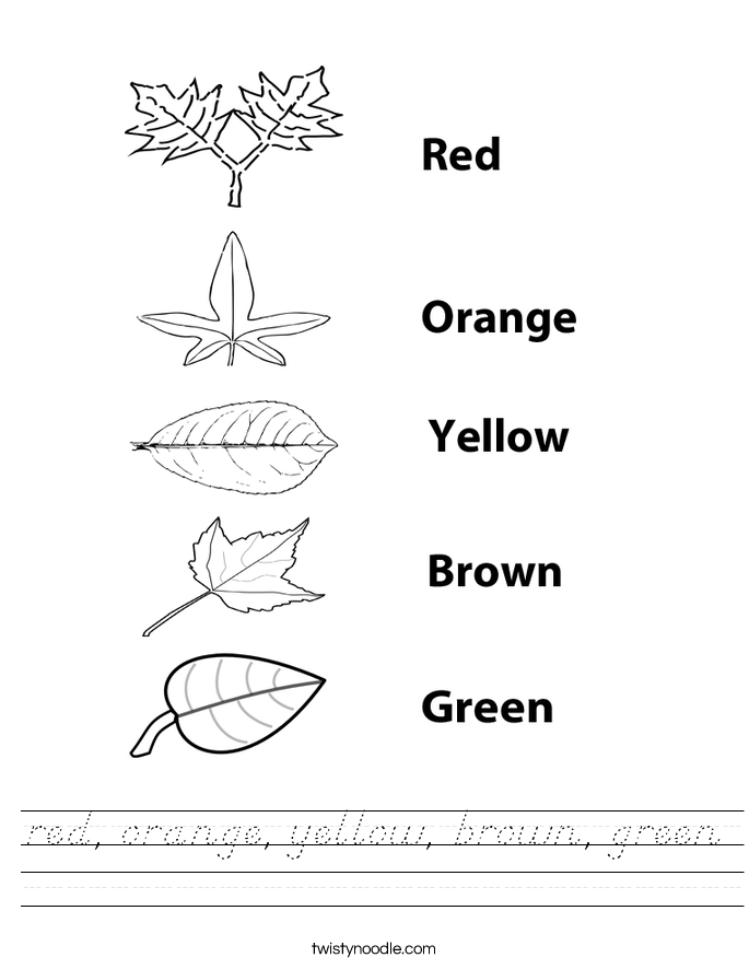 red, orange, yellow, brown, green Worksheet