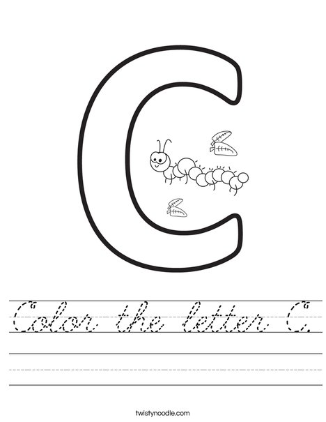 Color the letter C Worksheet - Cursive - Twisty Noodle