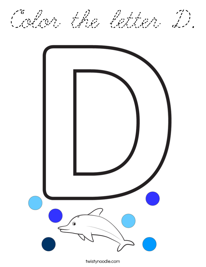 color the letter d coloring page cursive twisty noodle