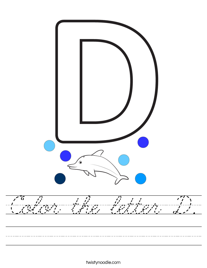 color the letter d worksheet cursive twisty noodle