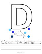 Color the letter D Handwriting Sheet