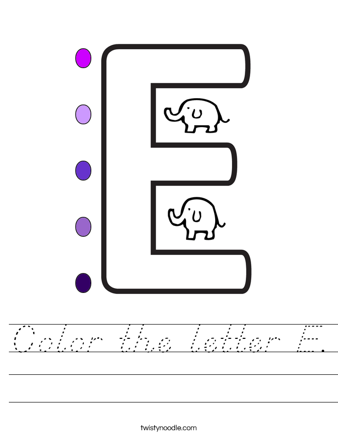 color the letter e worksheet dnealian twisty noodle
